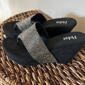 Reba Black and Silver Wedge Shoes with Sparkly Strap